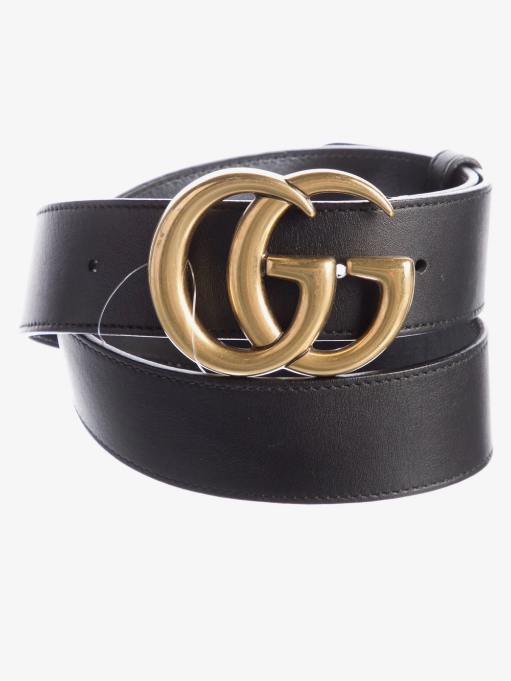 Gucci Double G Black Leather Belt with Gold Buckle medium 2 inch